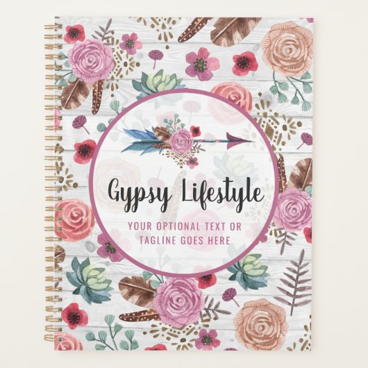 ボホーシックフ素朴ェザーアローウォーターカラーボヘミアン プランナー手帳 (正面)