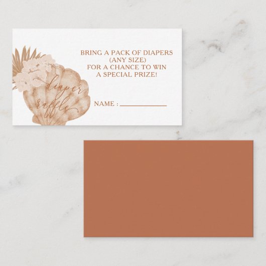 ボホーシーシェルベビーシャワーおむつラッフルチケット プレイスカード (正面/裏面)