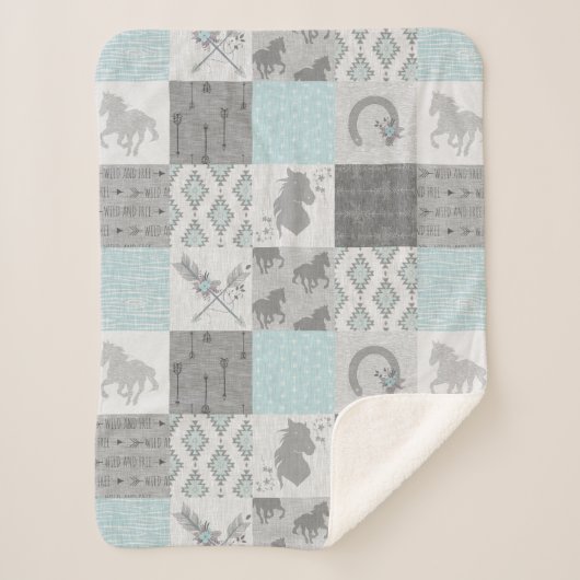 ボホースシェルパブランケット – アクア/グレー シェルパブランケット (正面)
