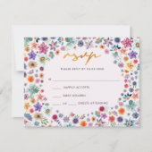 ボホーチックライトピンク金ゴールドワイルドフラワー結婚ズ 出欠カード (正面)