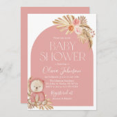 ボホーテディベアーガールピンクベビーシャワー招待状 招待状 (正面/裏面)