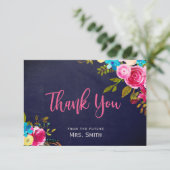 ボホーネイビーピンクフローラブライダルシャワーサンキューカード サンキューカード (スタンド正面)