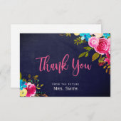 ボホーネイビーピンクフローラブライダルシャワーサンキューカード サンキューカード (正面/裏面)