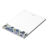 ボホーネイビーブルーバラと牡丹パーソナライズされた ノートパッド (回転)