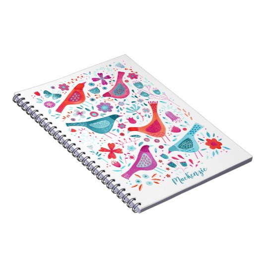 ボホーバーズアンドフラワーズウォーターカラー名前をカスタムする ノートブック (右側)