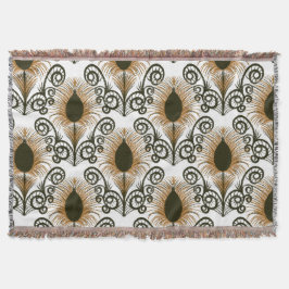 ボホーピーコックフェザージュエルトーンゴールデンブラウン スローブランケット