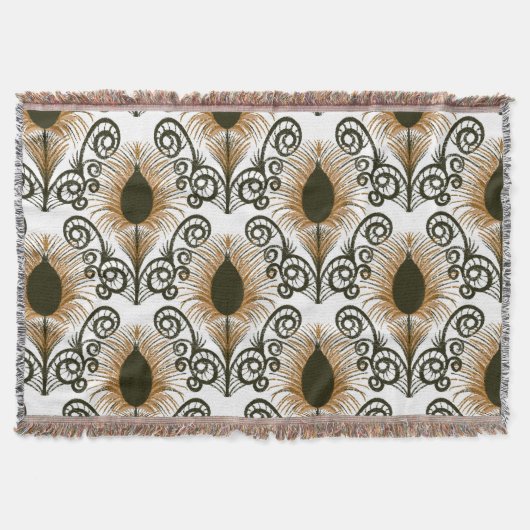 ボホーピーコックフェザージュエルトーンゴールデンブラウン スローブランケット (正面)