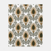 ボホーピーコックフェザージュエルトーンゴールデンブラウン フリースブランケット (正面)