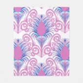 ボホーピーコックフェザージュエルトーンネオンピンク フリースブランケット (正面)