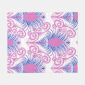 ボホーピーコックフェザージュエルトーンネオンピンク フリースブランケット (正面(横))