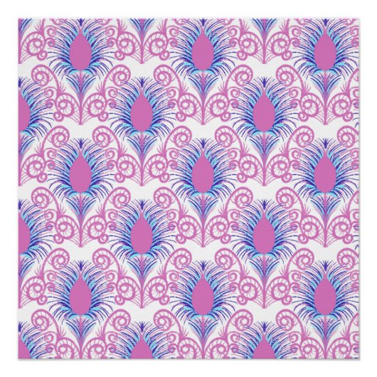 ボホーピーコックフェザージュエルトーンネオンピンク ポスター (正面)