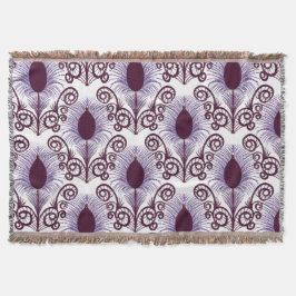 ボホーピーコックフェザージュエルトーンパープルモノクロ スローブランケット