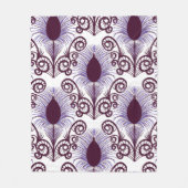 ボホーピーコックフェザージュエルトーンパープルモノクロ フリースブランケット (正面)