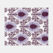 ボホーピーコックフェザージュエルトーンパープルモノクロ フリースブランケット (正面(横))