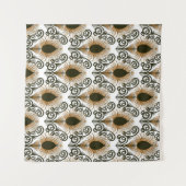 ボホーピーコックフェザージュエルトーンブラウン&金ゴールド タペストリー (正面(横))