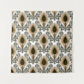 ボホーピーコックフェザージュエルトーンブラウン&金ゴールド タペストリー (正面)