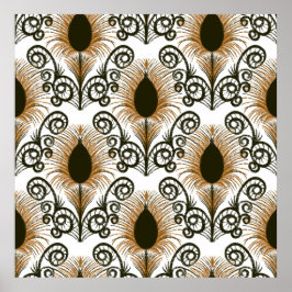 ボホーピーコックフェザージュエルトーンブラウン&金ゴールド ポスター