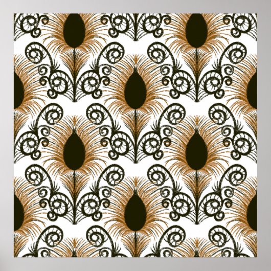 ボホーピーコックフェザージュエルトーンブラウン&金ゴールド ポスター (正面)