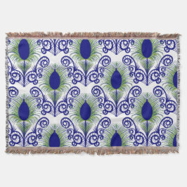 ボホーピーコックフェザージュエルトーンブルーグリーン スローブランケット