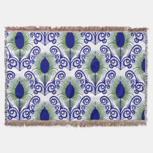ボホーピーコックフェザージュエルトーンブルーグリーン スローブランケット (正面)
