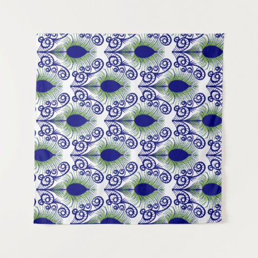 ボホーピーコックフェザージュエルトーンブルーグリーン タペストリー (正面(横))