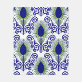 ボホーピーコックフェザージュエルトーンブルーグリーン フリースブランケット (正面)