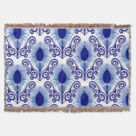 ボホーピーコックフェザージュエルトーンブルー スローブランケット