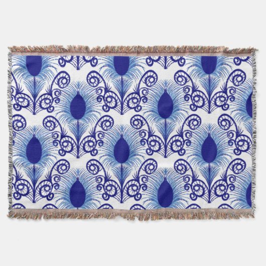 ボホーピーコックフェザージュエルトーンブルー スローブランケット (正面)