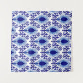 ボホーピーコックフェザージュエルトーンブルー タペストリー (正面(横))