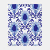 ボホーピーコックフェザージュエルトーンブルー フリースブランケット (正面)