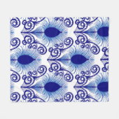 ボホーピーコックフェザージュエルトーンブルー フリースブランケット (正面(横))