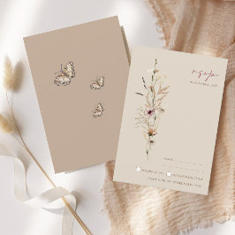 ボホーブラウンと蝶結婚の花 出欠カード