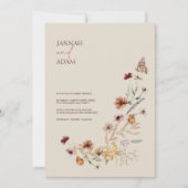 ボホーブラウンと蝶結婚の花 招待状 (正面)