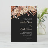 ボホーブラウンフローラウィンターブラック結婚ズ 招待状 (スタンド正面)