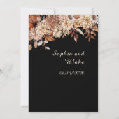 ボホーブラウンフローラウィンターブラック結婚ズ 招待状 (裏面)