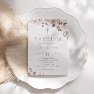 ボホーブラウンフローラバプテスマ《キリスト教》洗礼式や命名式 招待状
