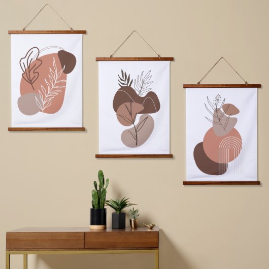 ボホーブラウンベージュニュートラルカラーズ抽象芸術 吊り下げ型タペストリー (非対称)