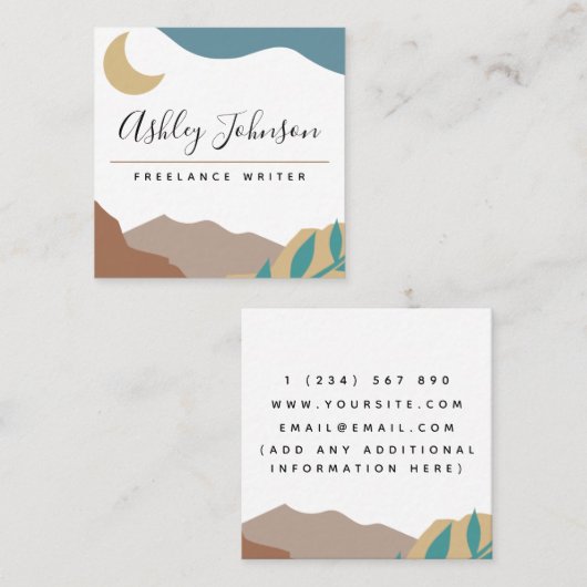 ボホーブラウンマウンテンズムーンパステルボヘミアン抽象芸術 スクエア名刺 (正面/裏面)