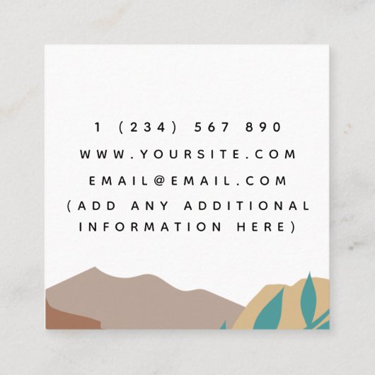 ボホーブラウンマウンテンズムーンパステルボヘミアン抽象芸術 スクエア名刺 (裏面)