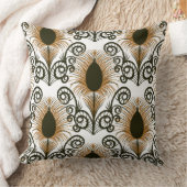 ボホーブラウン&金ゴールドジュエルトーンピーコックフェザー クッション (ブランケット)