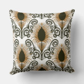 ボホーブラウン&金ゴールドジュエルトーンピーコックフェザー クッション (裏面)