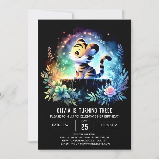 ボホープリンタブルタイガー誕生日 招待状 (正面)