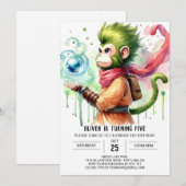 ボホープリンタブルモンキー誕生日 招待状 (正面/裏面)