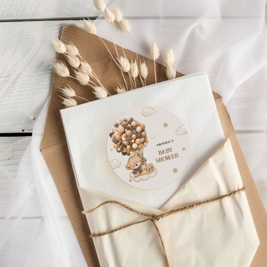ボホーベアベビーシャワーベージュタン ラウンドシール