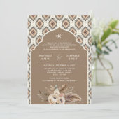ボホーベージュアイボリーイカットアナンドカラジシーク結婚ズ 招待状 (スタンド正面)