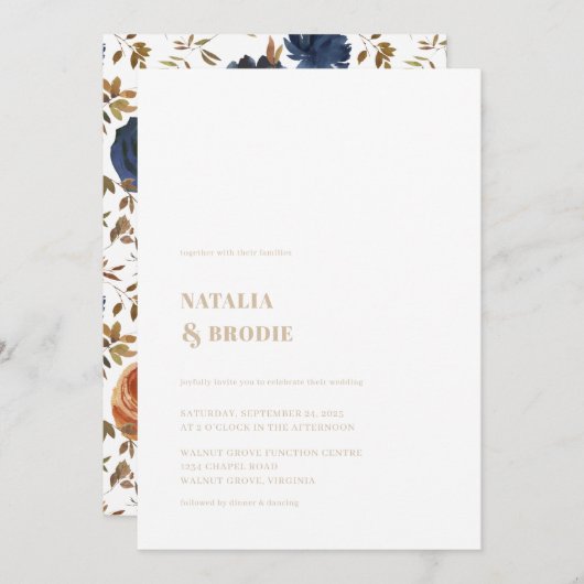 ボホーベージュアンドフローラ結婚式招待状 招待状 (正面/裏面)