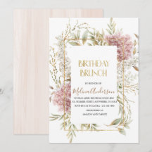 ボホーベージュフラワーズ金ゴールド水彩誕生日bru