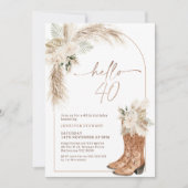 ボホーベージュフローラブーツこんにちは40歳の誕生日 招待状 (正面)