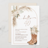 ボホーベージュフローラブーツこんにちは40歳の誕生日 招待状 (正面/裏面)