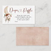 ボホーベージュフローラムーンベビーシャワーオムツラッフル エンクロージャーカード (正面/裏面)